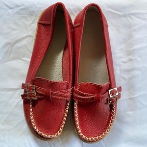 Red leather loafers